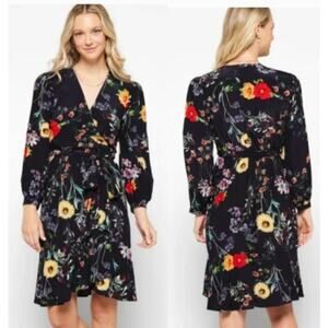 Amour Vert Silk Elma Dress Long Sleeve Wrap Provence Floral NWT S